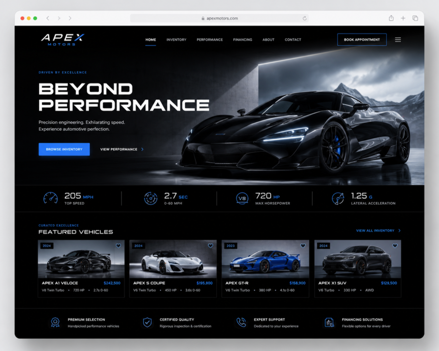 Apex Motors website mockup