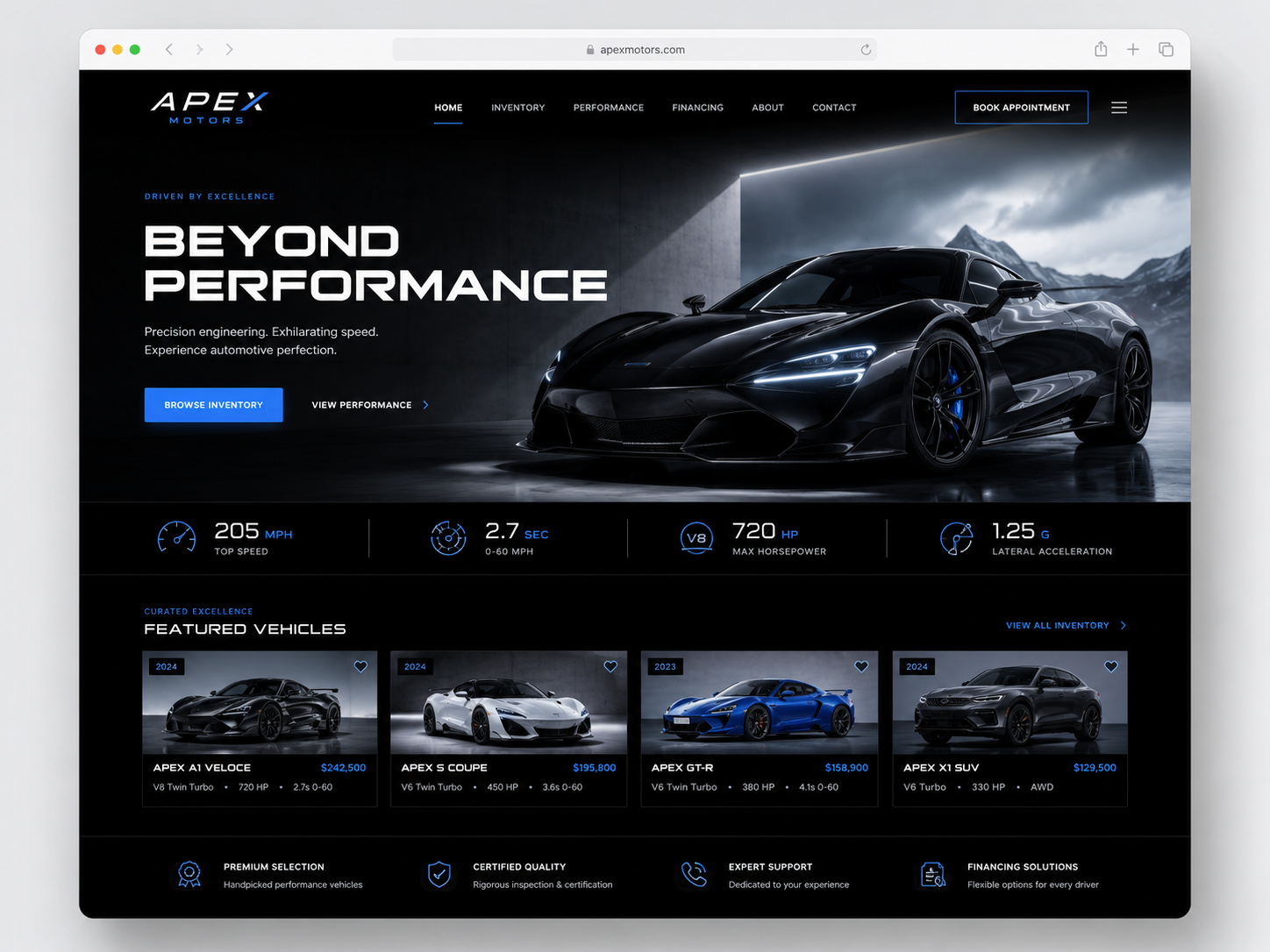 Apex Motors website mockup